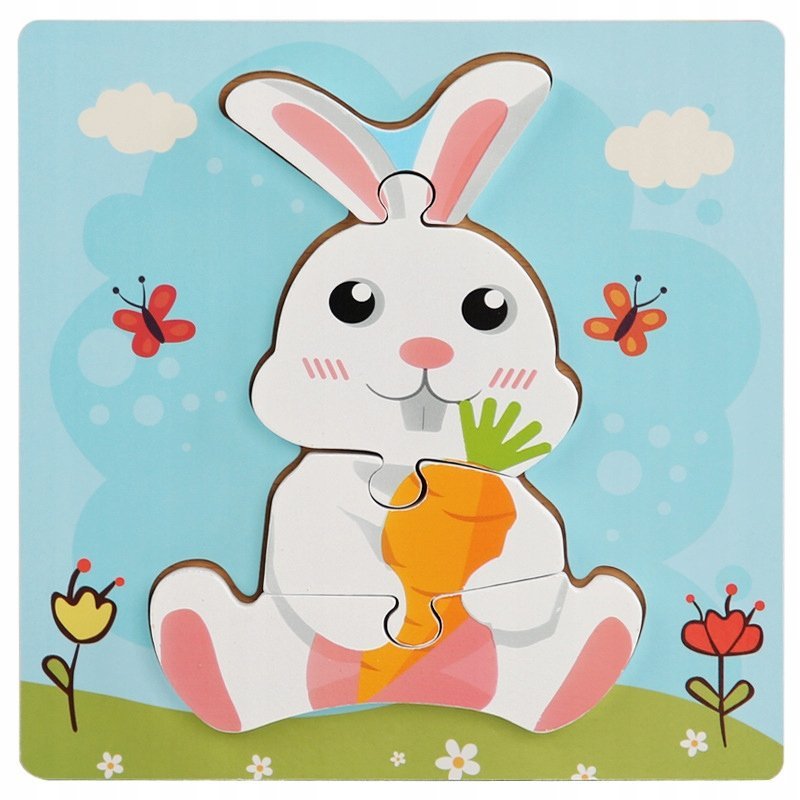 Układanka drewniana KRÓLIK dla dzieci puzzle EDUKACYJNA 4 elementy