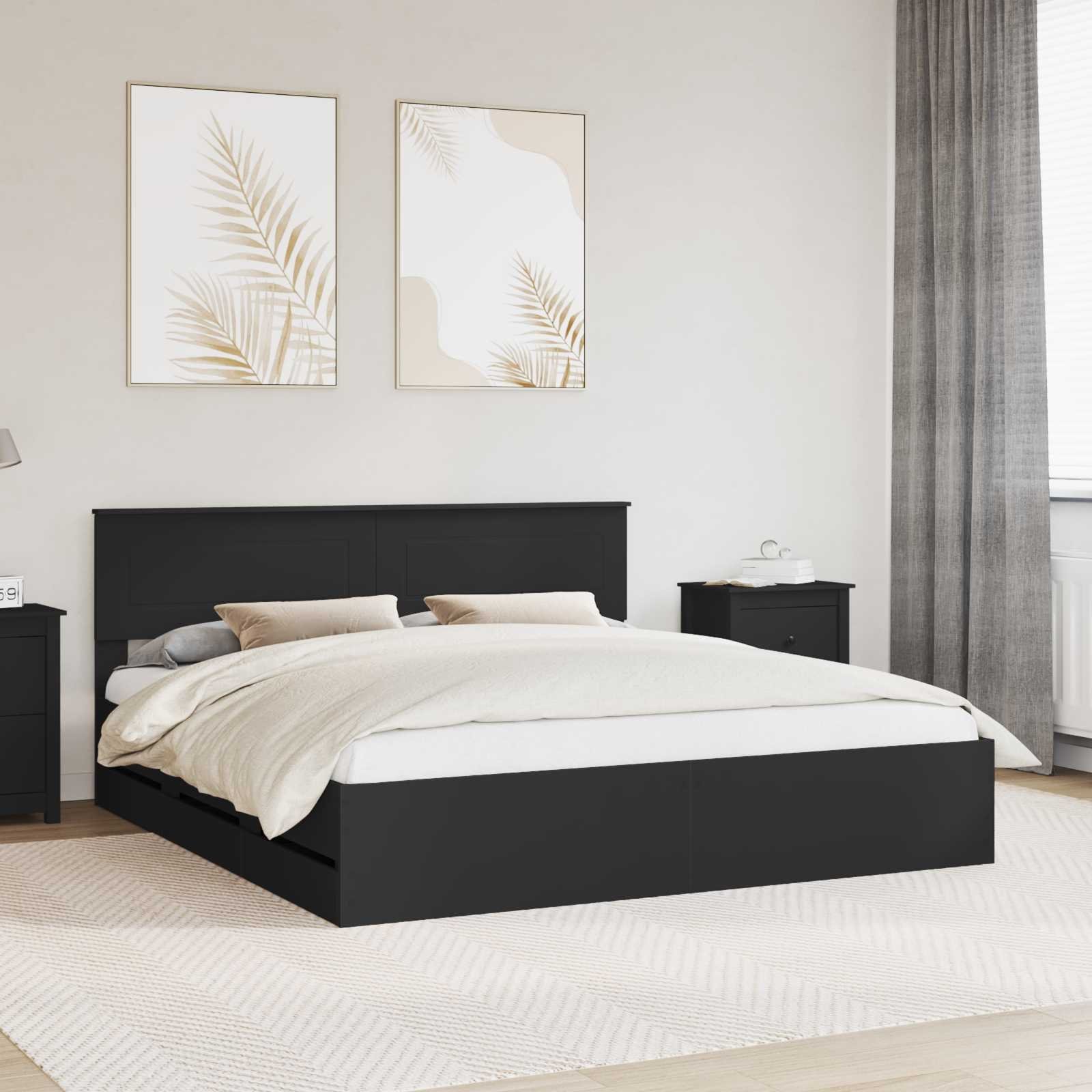 vidaXL Ramka łóżka z szufladą Czarny 200 x 200 cm Drewno inżynieryjne