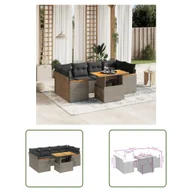 Sofy ogrodowe - The Living Store 7-częściowa sofa ogrodowa z poduszkami z szarego polirattanu - miniaturka - grafika 1