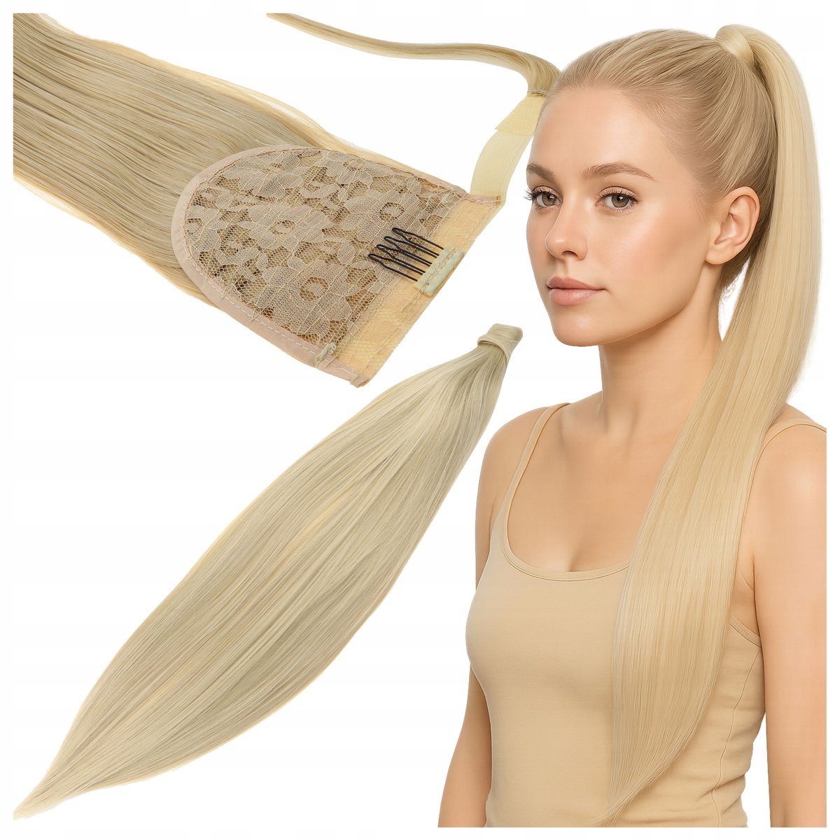 Włosy Syntetyczne Doczepiane Kucyk Kitka Dopinka Treska 60 cm jak Naturalne