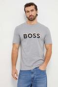 Koszulki męskie - BOSS t-shirt bawełniany męski kolor szary z nadrukiem - Boss - miniaturka - grafika 1