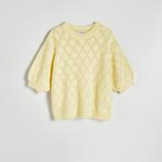 Swetry damskie - Reserved - Sweter w ażurowy wzór - Żółty - miniaturka - grafika 1