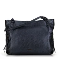 Torebki damskie - Damska shopperka z ekoskóry połyskująca granatowa - miniaturka - grafika 1