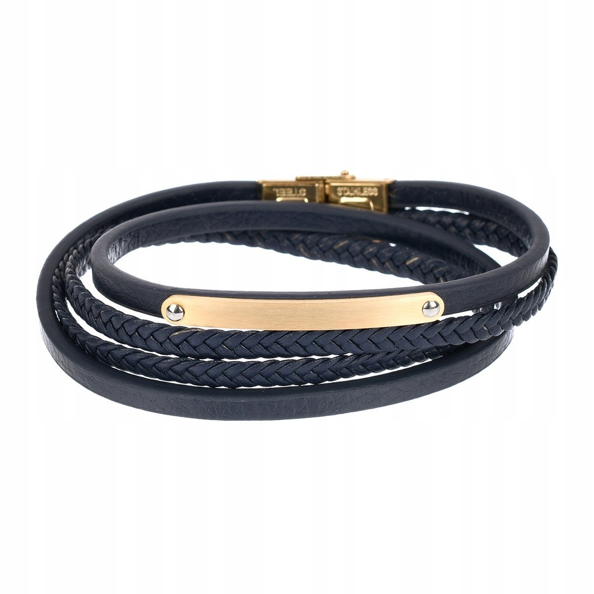 Granatowa klasyczna skórzana bransoletka męska z rzemykami Pacific