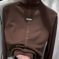 Bluzki damskie - TEMU Stylowa Koszulka Damska z Długim Rękawem, Dekoracyjna, Ciepła i Wygodna, z Wieloma Guzikami, Podkaszulka, T-Shirt - miniaturka - grafika 1