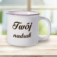 Kubki - Kubek ceramiczny, emaliowany z fioletowym rantem z Twoim nadrukiem - miniaturka - grafika 1