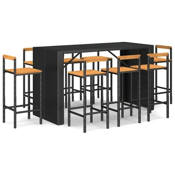 Zestaw mebli barowych z rattanu PE - stolik 185x80x110 cm, krzesła 40x44x1