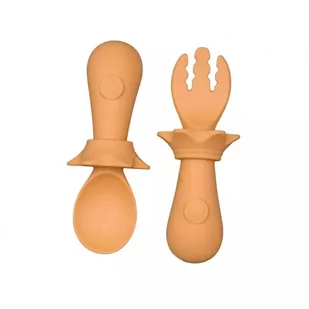 MYROYS, Silikonowa łyżeczka i widelczyk Brązowy - Sztućce dla dzieci - miniaturka - grafika 1