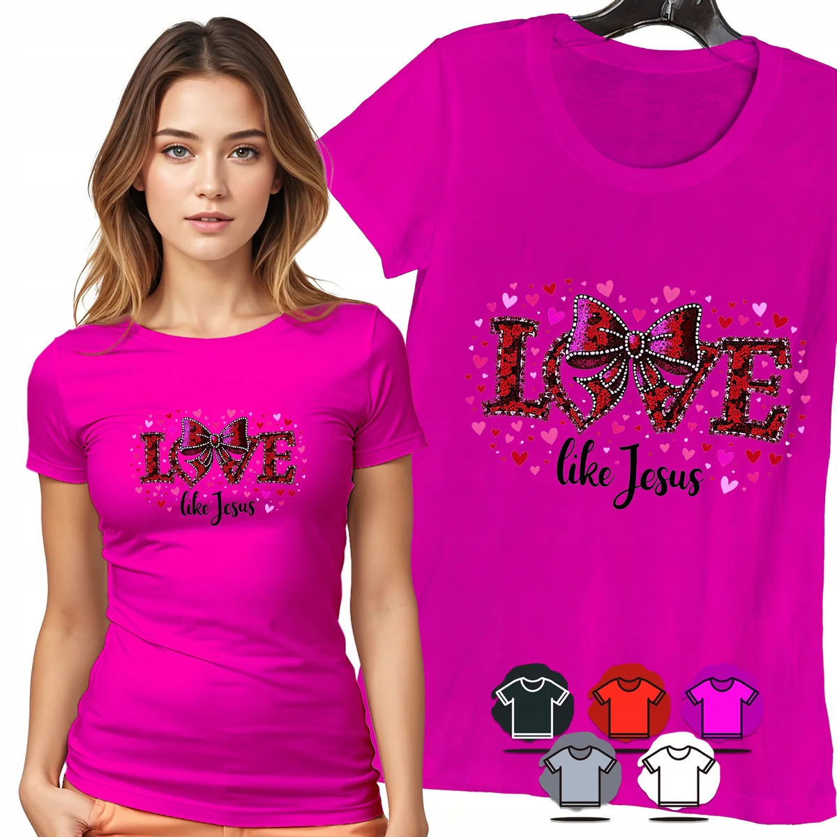 KOSZULKA DAMSKA T-SHIRT - LOVE LIKE JESUS PANTERKA SERCA WIARA WZÓR - XS