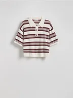 Swetry damskie - Reserved - Sweter polo w paski - kremowy - miniaturka - grafika 1