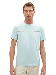 T-shirt męski TOM TAILOR z nadrukiem w paski i logo, 30463-zgaszony miętowy błękit, XL - Koszulki męskie - miniaturka - grafika 1