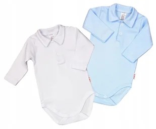 Body KOŁNIERZYK Polo 2PAK Biały BŁĘKIT r 74 KLEKLE - Body dla niemowląt - miniaturka - grafika 1