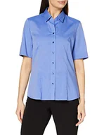 Bluzki damskie - Seidensticker Damska bluzka koszulowa z krótkim rękawem, nowoczesny krój, jednokolorowa, bez prasowania, bluzka koszulowa, średni niebieski, 44 - miniaturka - grafika 1