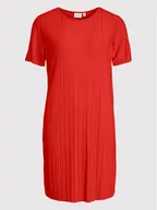 Sukienki - Vila Sukienka codzienna Plisa 14075194 Czerwony Regular Fit 5713788672202 L, M, S, XL, XS - miniaturka - grafika 1