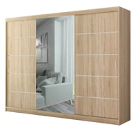 Szafy - Szafa przesuwna PORTO 245 cm dąb sonoma trzydrzwiowa z lustrem pojemna - miniaturka - grafika 1