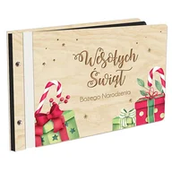 Albumy fotograficzne - Album Na Zdjęcia  Prezent Na Święta Album Rodzinny Wyklejany Z Czarnymi Kartami Z Grawerem W Drewnianej Oprawie Prezenty Świąteczne - miniaturka - grafika 1