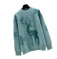 Swetry damskie - SWETER ŚWIĄTECZNY CIEPŁY UROCZY RENIFER NIEBIESKI - miniaturka - grafika 1