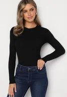 Bluzki damskie - Czarna Bluzka z Długimi Rękawami z Dzianiny w Delikatne Prążki Terilanne - miniaturka - grafika 1