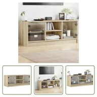 Szafki RTV - The Living Store Szafka pod telewizor z przeszklonymi drzwiami dąb sonoma 102x37x42 cm - miniaturka - grafika 1