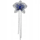 Broszki - PINETS Zachwycająca Broszka Kwiat z niebieskimi cyrkoniami i łańcuszkami - miniaturka - grafika 1