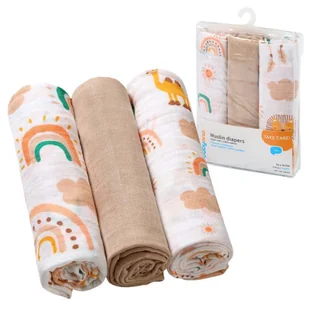 Babyono Pieluszki Muślinowe Super Miękkie Bawełniane 3 szt. 3-Pak Tęcza - Pieluchy - miniaturka - grafika 1