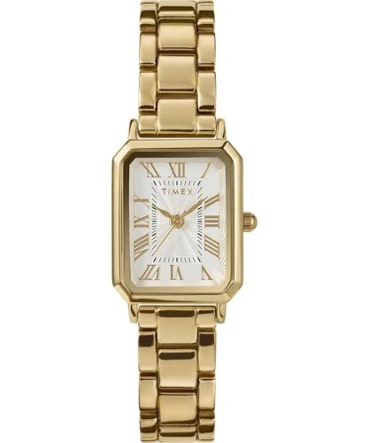 Timex Zegarek Damski Trend 21 mm, Pasek ze Stopu w Kolorze Złotym, Biała Tarcza, Obudowa w Kolorze Złotym TW2Y01200