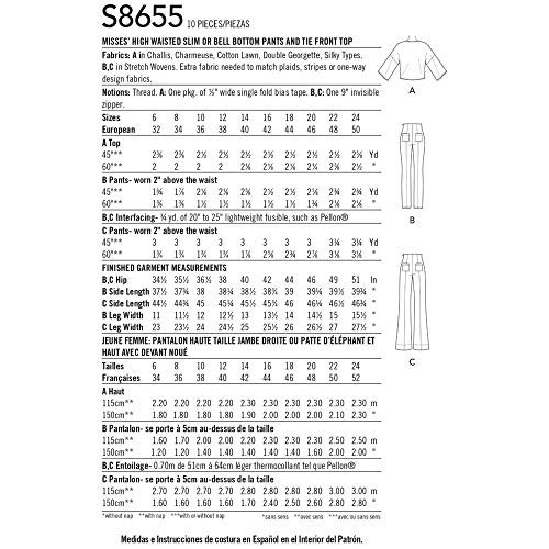SIMPLICITY Wzór SS8655U5 Mimi G spodnie z wysokim stanem i krawatem, U5 (16-18-20-22-24)