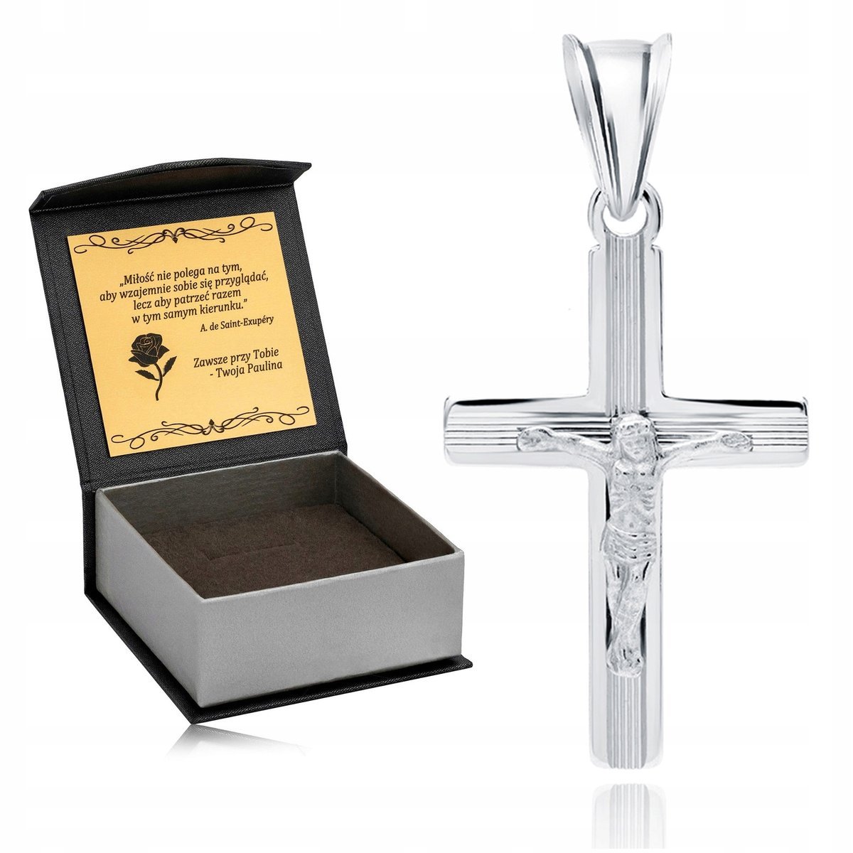 ELEGANCKI SREBRNY KRZYŻYK 925 PAMIĄTKA CHRZTU ŚWIĘTEGO DLA CHŁOPCA + GRAWER