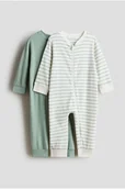 Piżamy dla dziewczynek - H & M - Bawełniana piżama jednoczęściowa 2-pak - Zielony - H&M - miniaturka - grafika 1