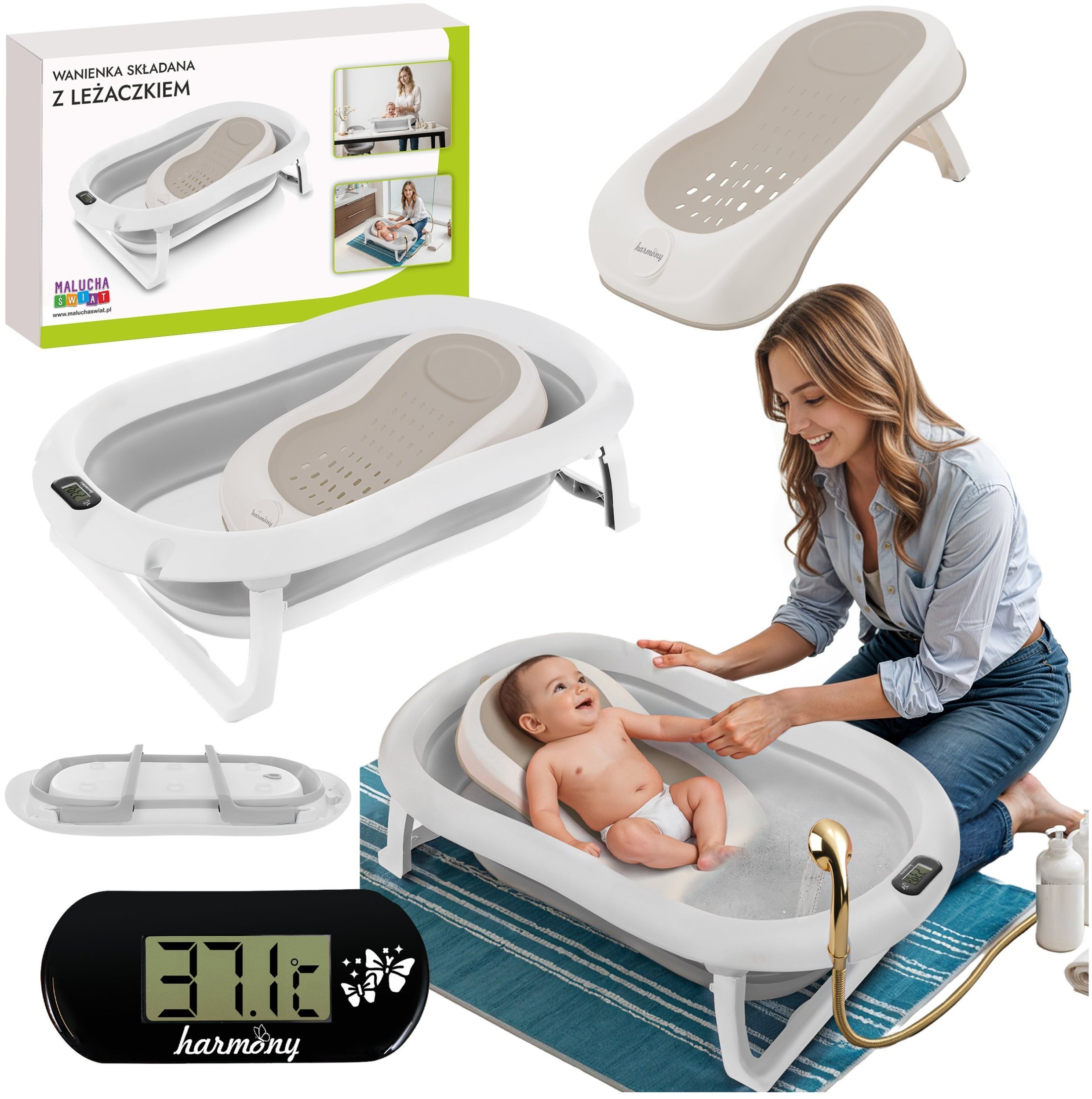 WANIENKA DZIECIĘCA Z TERMOMETREM HARMONY SZARA LEŻACZEK