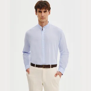 Niebieska lniana koszula męska ze stójką Pako Lorente roz. L - Koszule męskie - miniaturka - grafika 1