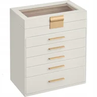 Pudełka i szkatułki - SZKATUŁKA KUFEREK NA BIŻUTERIĘ PUDEŁKO ELEGANCKI BIAŁY ORGANIZER DUŻY - miniaturka - grafika 1
