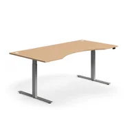 Biurka - Biurko z regulacją wysokości FLEXUS, z wcięciem, 2000x1000 mm, srebrna rama, buk - miniaturka - grafika 1