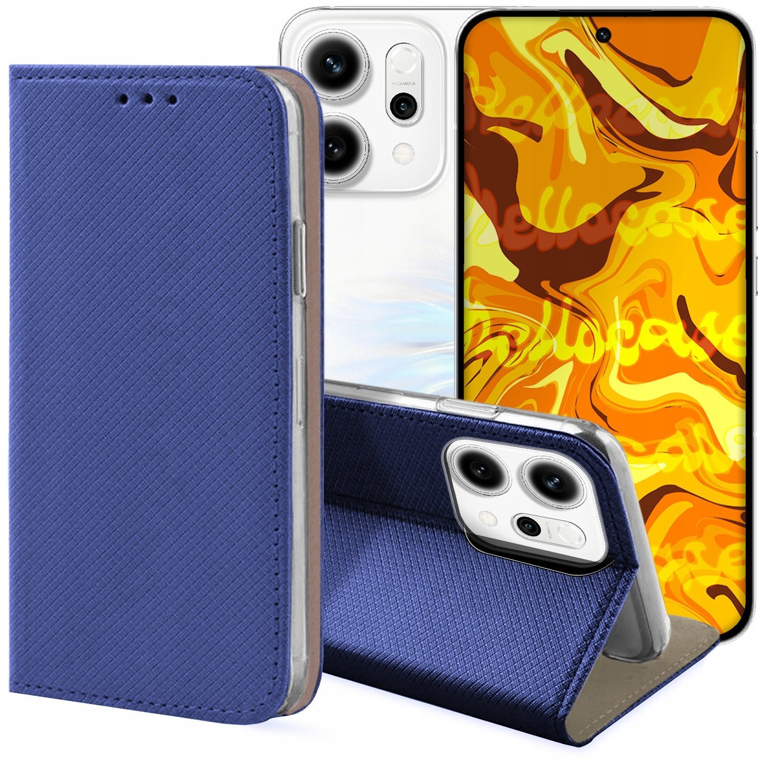ETUI Z KLAPKĄ DO OPPO RENO14 GRANATOWE ZAMYKANE MAGNETYCZNE OCHRONNE KABURA