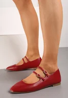 Baleriny - Bordowo-Czerwone Balerinki ze Ściętym Noskiem i Sprzączkami Kimeria - miniaturka - grafika 1