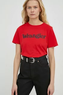 Koszulki sportowe damskie - Wrangler t-shirt bawełniany kolor czerwony - grafika 1