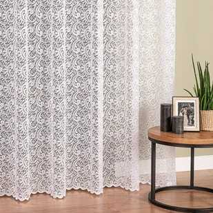Długa firana żakardowa ze wzorem ornamentowym po całości, kolor biały, rozmiar: 300x250 cm - Firany - miniaturka - grafika 1