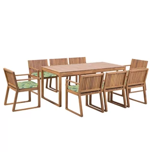 Beliani Zestaw ogrodowy drewniany stół i 8 krzeseł z poduszkami w liście zielo - Meble ogrodowe - miniaturka - grafika 1