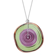 Naszyjniki - Designerski naszyjnik z falowanym szkłem dysk w kolorze zielonym i fioletowym - Manoki - miniaturka - grafika 1