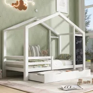 Łóżka dla dzieci i młodzieży - Flieks house łóżko dziecięce 90x200cm, łóżka dziecięce z deską i stelażem z listew, łóżko pojedyncze drewniane z 2 szufladami i zabezpieczeniem przed wypadnięciem łóżko z litego drewna, bez materaca - miniaturka - grafika 1