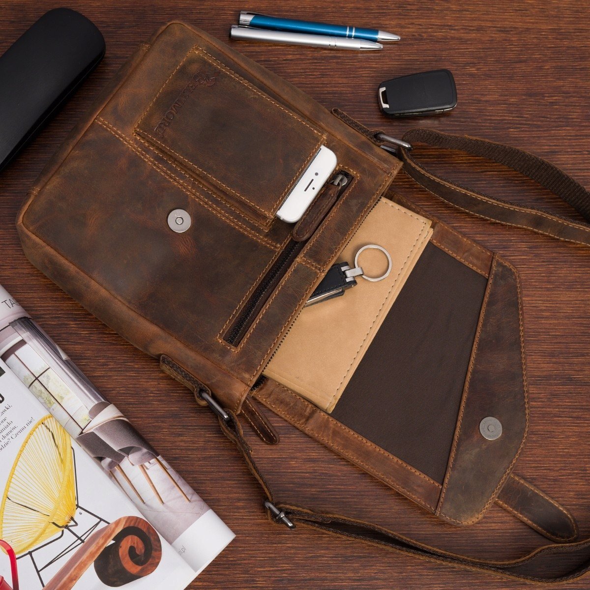 Torba Męska Skórzana Na Ramię Brązowa Elegancka Do pracy Beltimore N18