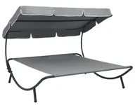 Leżaki ogrodowe - Elior Leżanka dwuosobowa ogrodowa z daszkiem Ango - szara - miniaturka - grafika 1