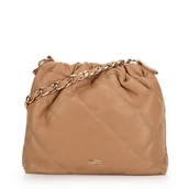 Torebki damskie - Damska torebka typu worek na łańcuszku beżowa - miniaturka - grafika 1
