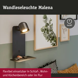 Paulmann Malena spot ścienny USB z półką, czarny - Lampy ścienne - miniaturka - grafika 3