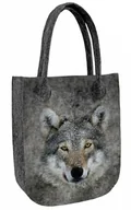 Torebki damskie - Torebka filcowa City Szara, nadruk Wilk Lupo – shopperka damska, ekologiczny filc, zamek, mieści A4, udźwig do 10 kg, polska produkcja, ARCO Design - miniaturka - grafika 1