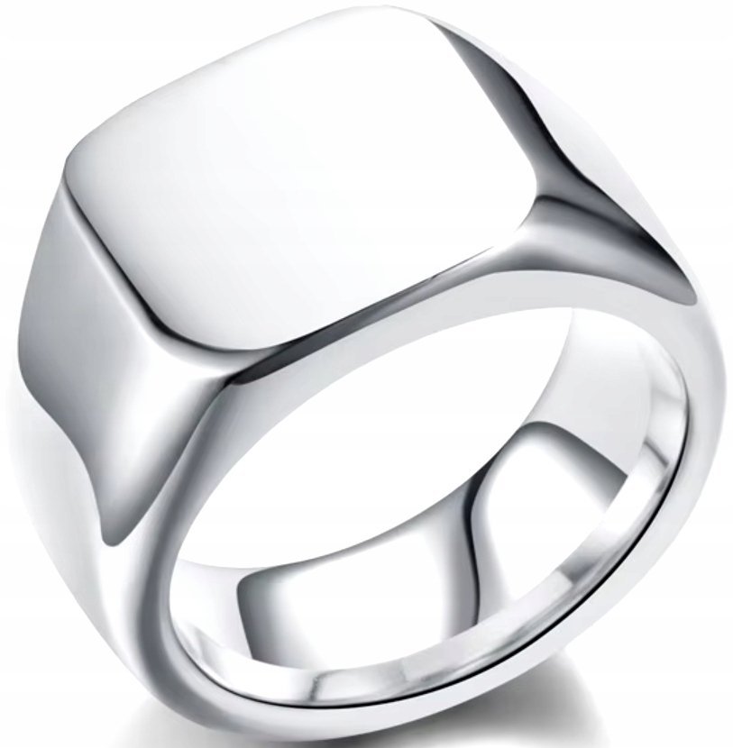 Srebrny Sygnet Luksusowy Elegancki Minimalizm Kwadratowy Stal Szlachetna