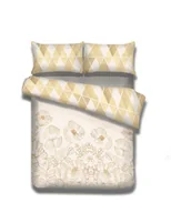 Pościel dla dzieci - AmeliaHome pościel z delikatnej flaneli 100% bawełna kwiaty wzór geometryczny poszwa na kołdrę zamek błyskawiczny Snuggy Collection Golden Poppy Mohn beżowy kolor piaskowy, 155x220 + 80x80 6716 - miniaturka - grafika 1