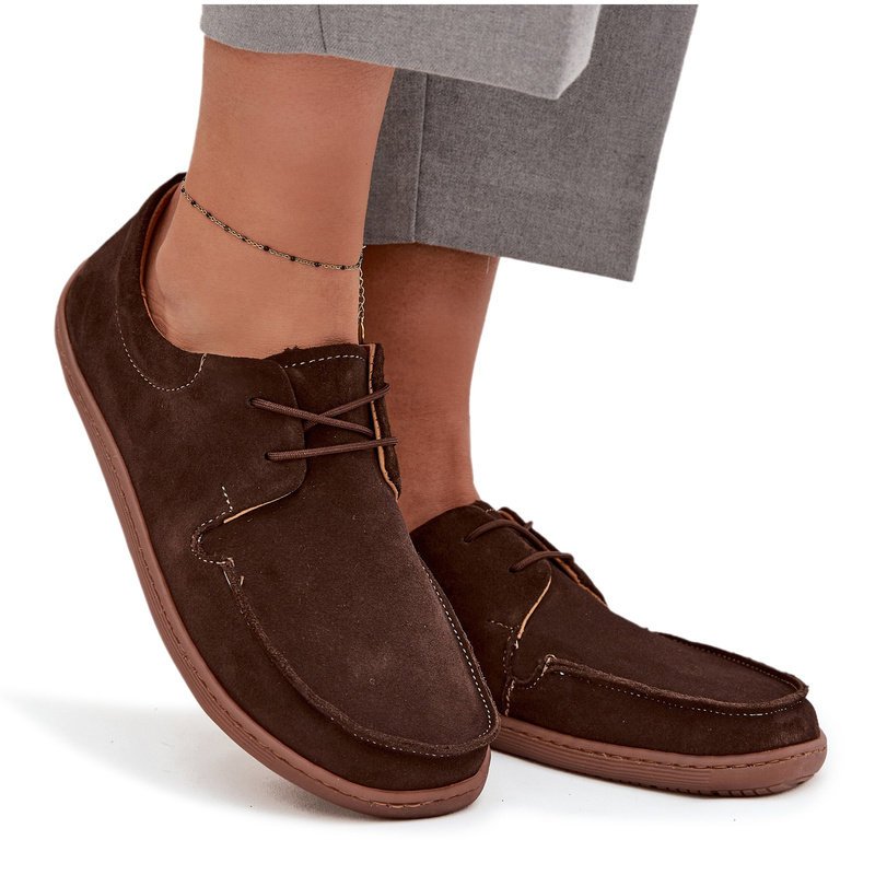 Półbuty Damskie Typu Barefoot Z Naturalnego Zamszu Zazoo 327 Czekoladowe 41-35