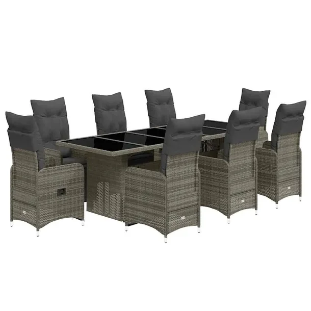 Zestaw bistro rattan PE szary 8 krzeseł + stół 240x90 cm
