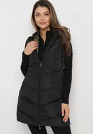 Kamizelki damskie - Czarna Pikowana Kamizelka z Kapturem i Sznurkami Leorani - miniaturka - grafika 1